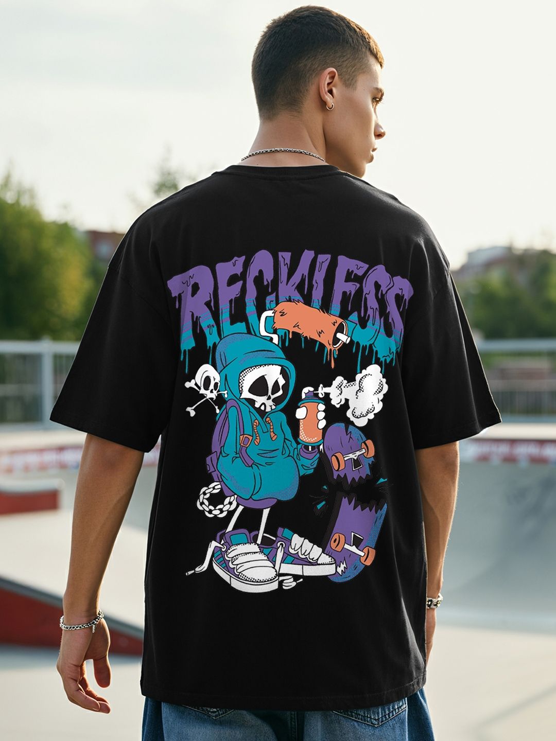 Bewakoof Typography Printed Drop-Shoulder Cotton Oversized T-shirt