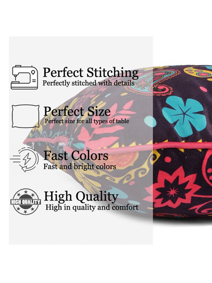 STITCHNEST Blue & Violet 5-Pieces Floral Velvet Square Cushion Covers