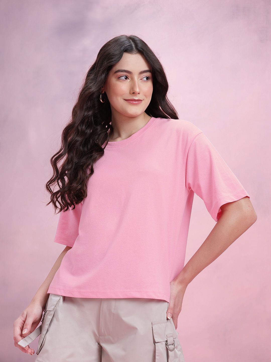 DressBerry Drop-Shoulder Sleeves Relaxed Fit T-shirt