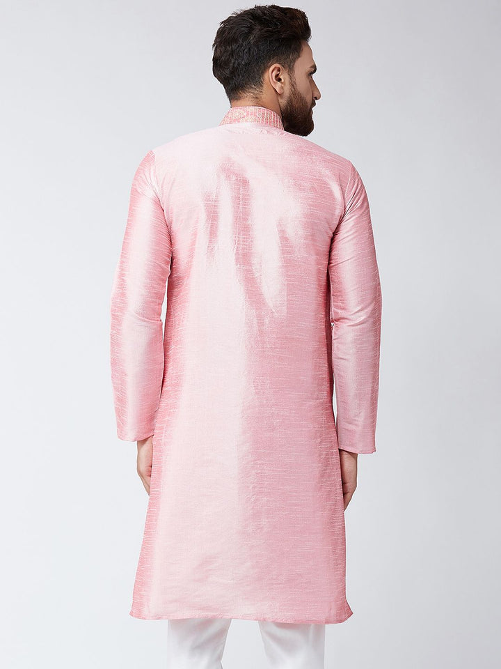 SOJANYA Men Pink Solid Straight Kurta
