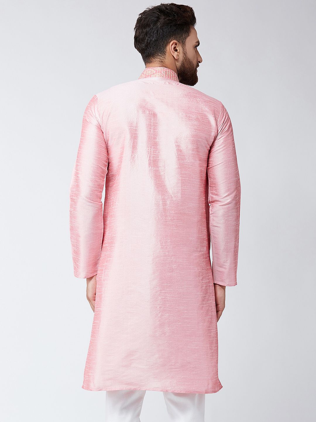 SOJANYA Men Pink Solid Straight Kurta
