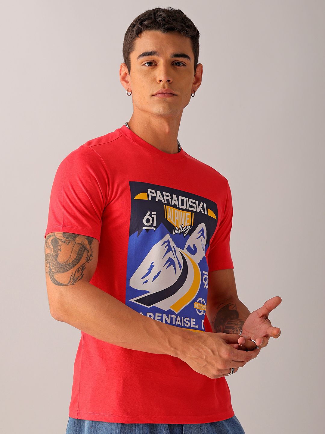 The Indian Garage Co Men Typography Printed Slim Fit Pure Cotton T-shirt