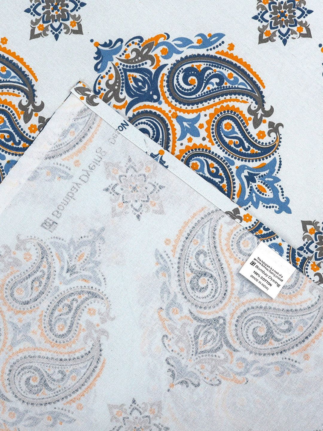 BOMBAY DYEING Cardinal Blue Floral Printed Cotton 120 TC Queen Bedsheet Set 2.54 x 2.24m
