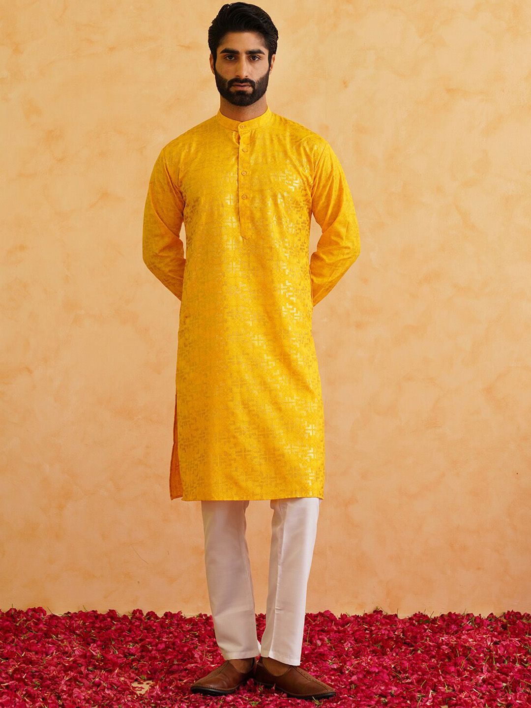 SOJANYA Floral Printed Mandarin Collar Long Sleeves Pure Cotton Straight Kurta