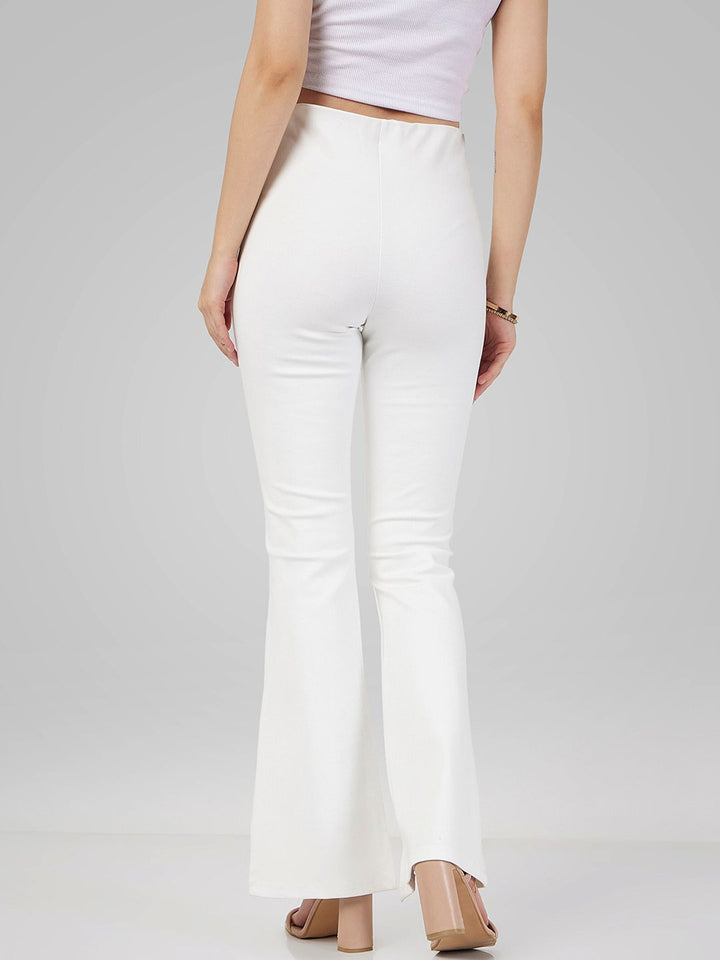 SASSAFRAS Women White Slim Fit Mid Rise Trousers
