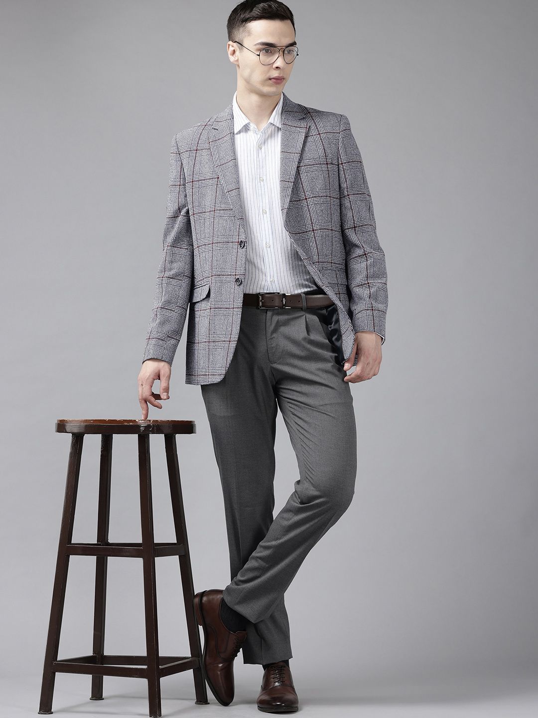 Park Avenue Checked Notched Lapel Single-Breasted Formal Blazer