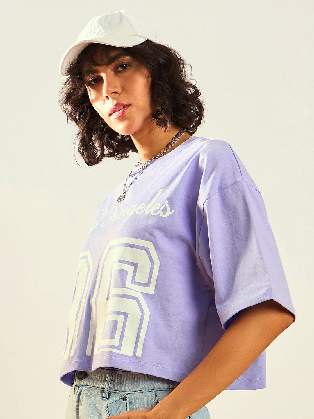 SASSAFRAS Pure Cotton Typography Printed Drop Shoulder Oversized Crop T-shirt