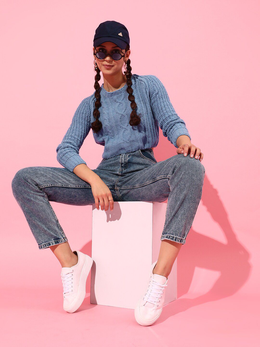 STREET 9 Women Beautiful Blue Cable Knit Sweater