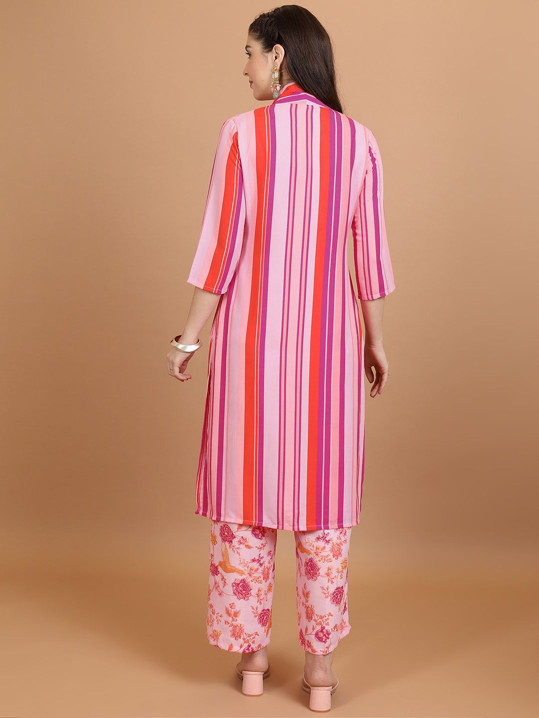 Vishudh Pink Printed Pure Cotton Crop Top & Jacket With Palazzos
