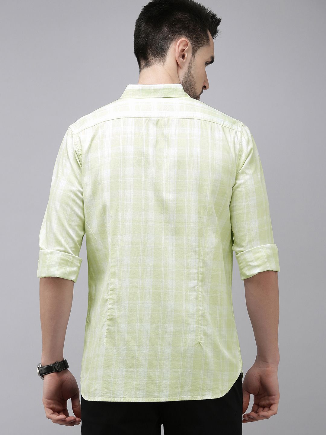 THE BEAR HOUSE Men Green Slim Fit Tartan Checks Checked Casual Shirt