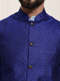SOJANYA Men Blue Solid Kurta with Churidar & Nehru Jacket