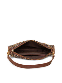 ZOUK Black Floral Printed Structured Baguette Bag with Applique