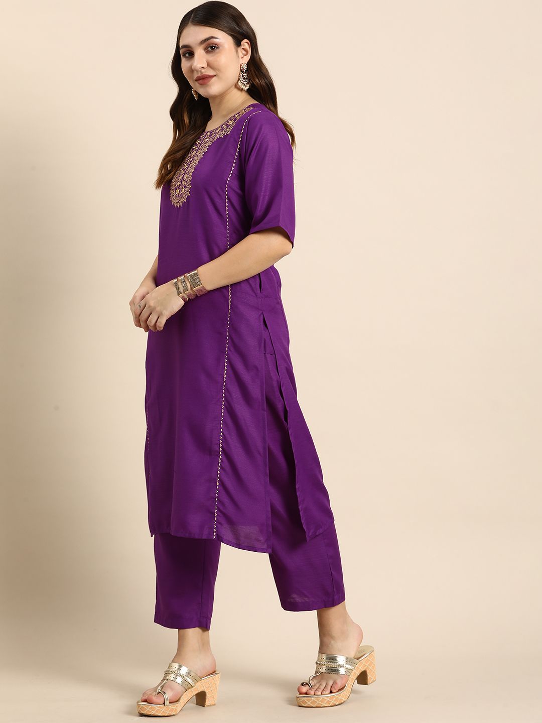 Anouk Women Ethnic Motifs Embroidered Zari Work Kurta & Trousers