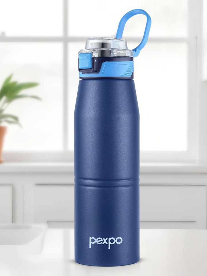 Pexpo Blue Printed Stainless Steel Double Wall Vacuum Water Bottle-940 ml