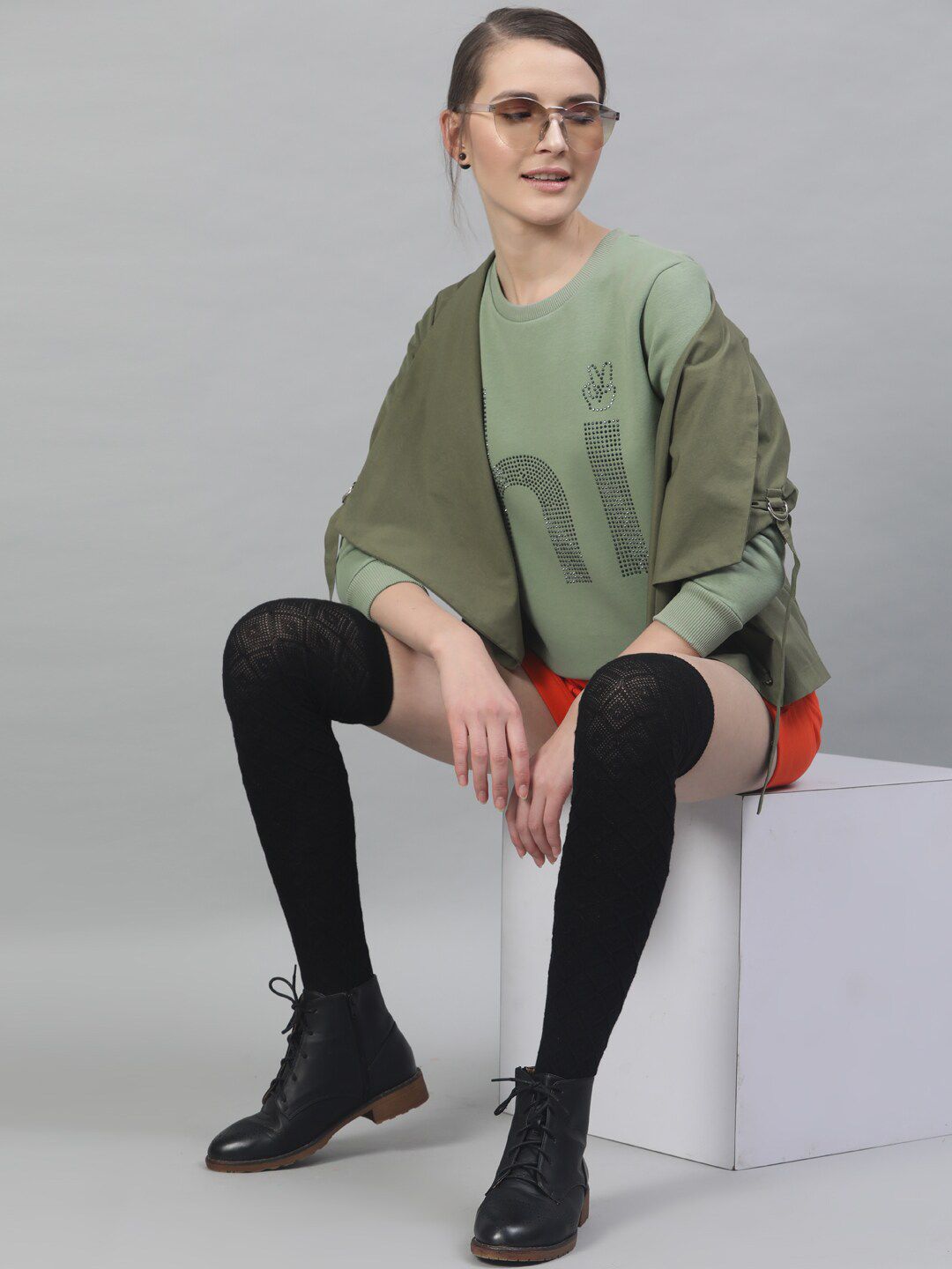 STREET 9 Women Green Printed Sweatshirt