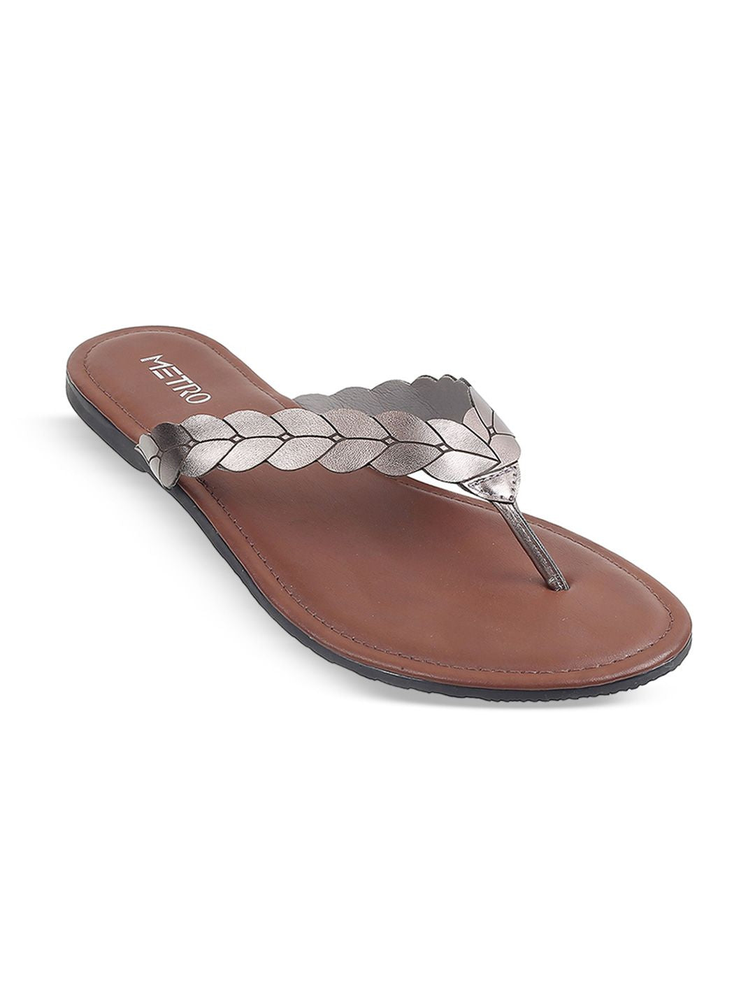 Metro Women Grey Solid Open Toe Flats