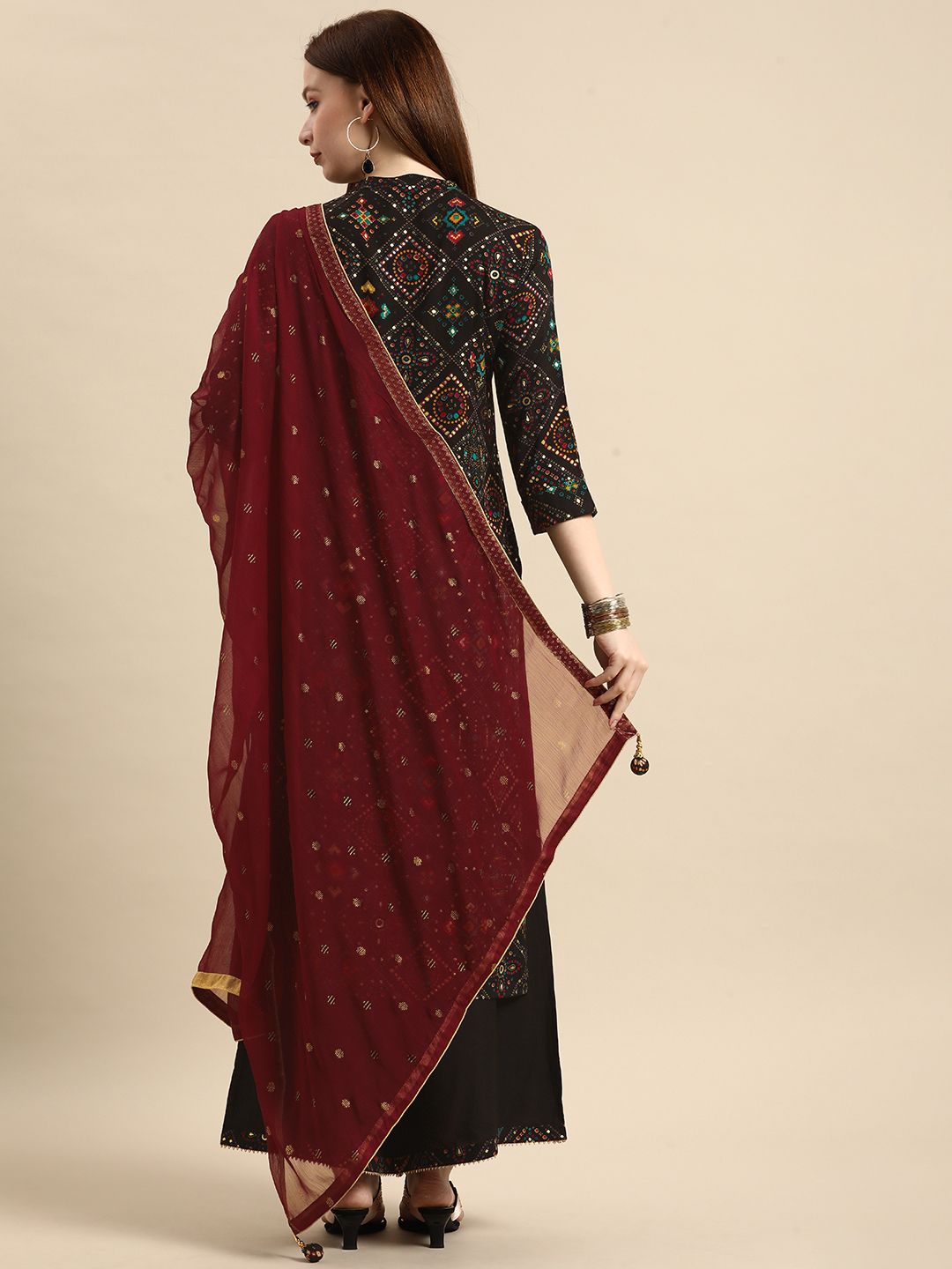 Anouk Women Black Ethnic Motifs Printed Kurta with Palazzos & With Dupatta