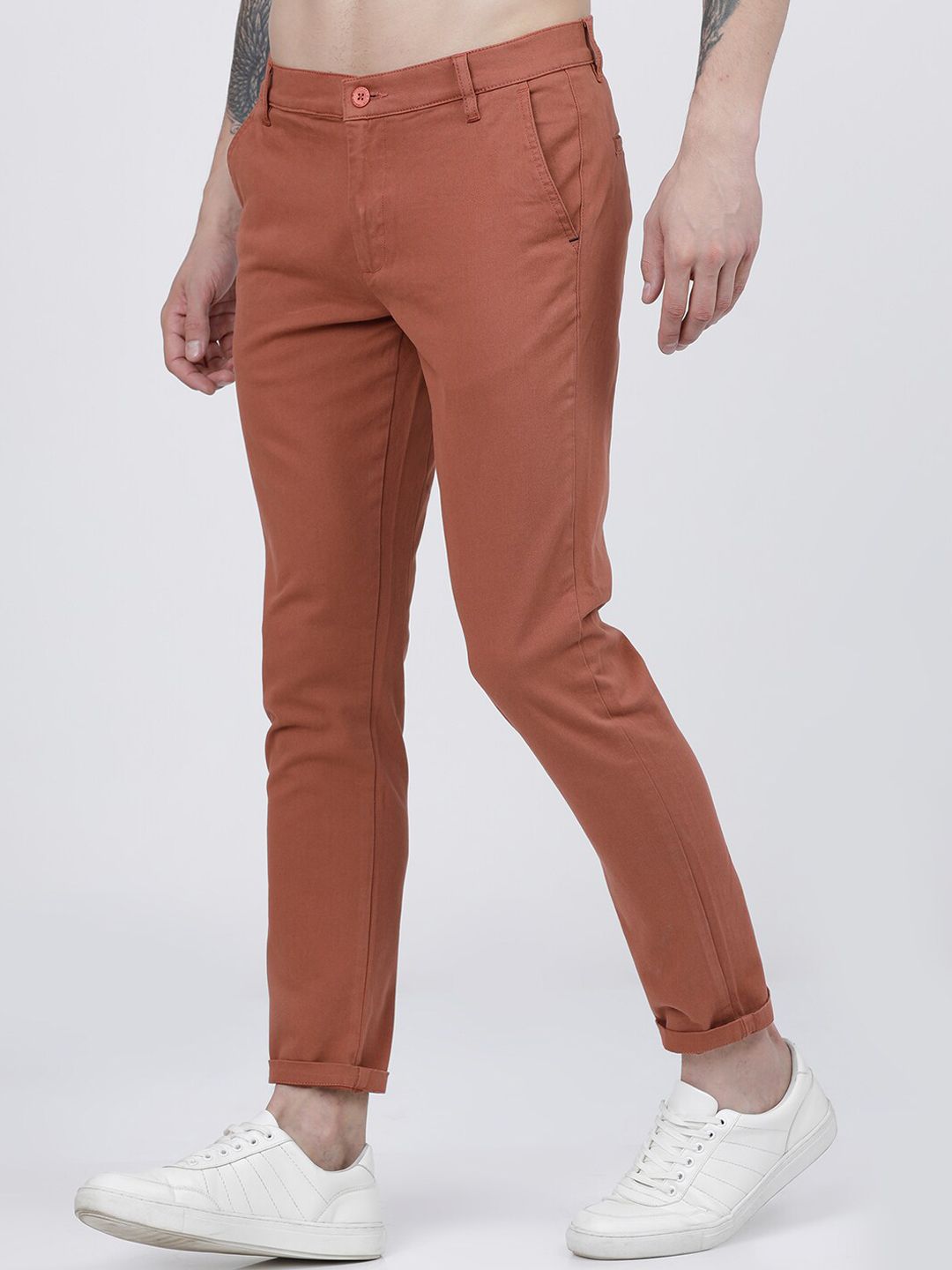 The Indian Garage Co Men Rust Slim Fit Regular Trousers Regular Trousers