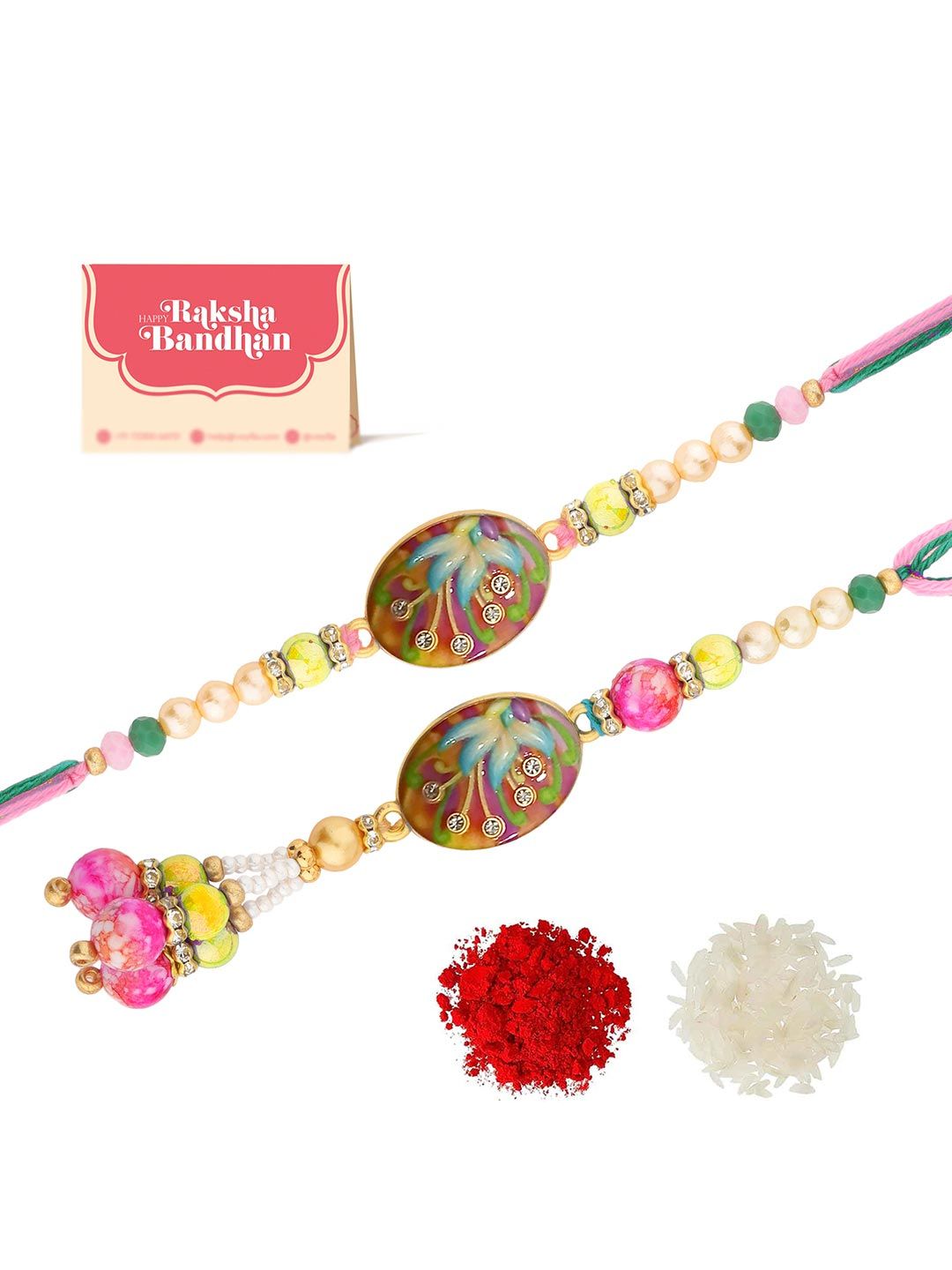 Voylla Enameled Floral Bhaiya Bhabhi Rakhi Set
