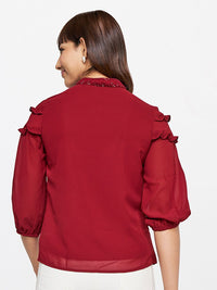 AND Women Tie-Up Neck Ruffled Top