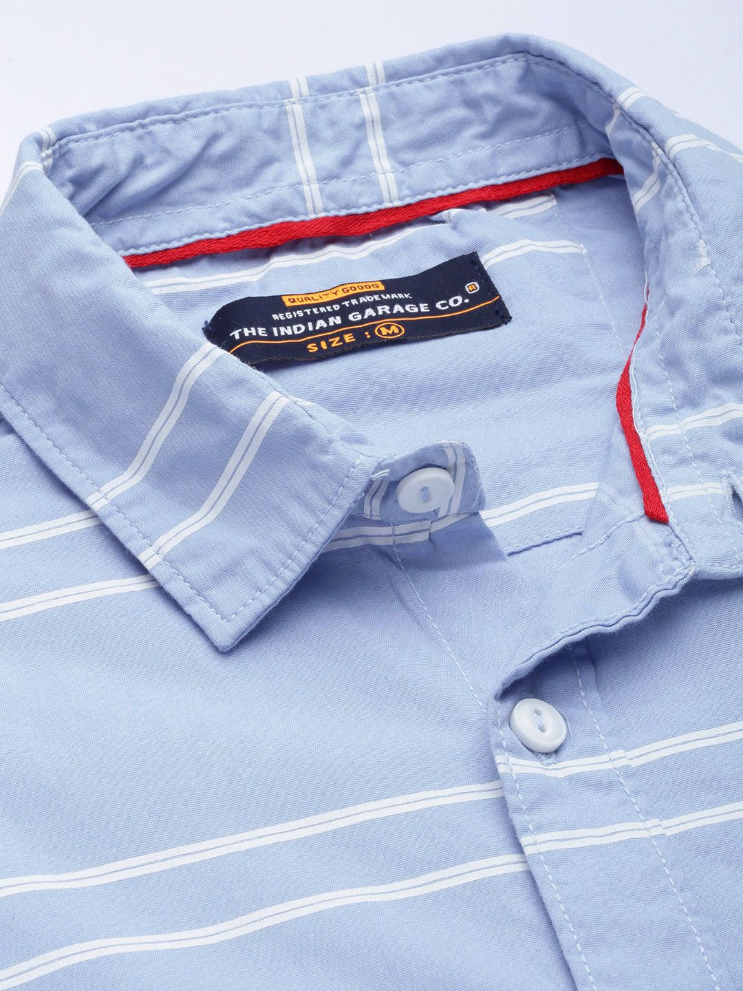 The Indian Garage Co Men Blue & White Horizontal Stripes Striped Cotton Casual Shirt