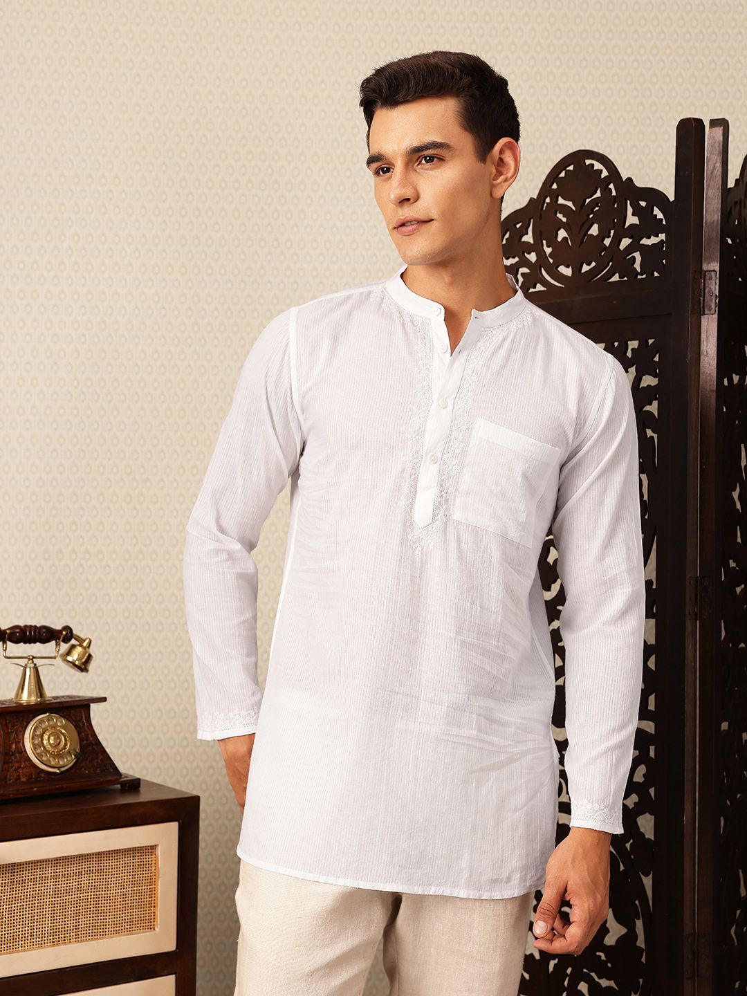 House of Pataudi Striped Pure Cotton Jashn Kurta