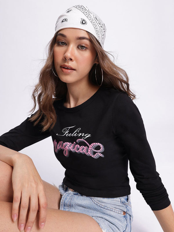 DressBerry Vibe Check Printed Crop Fitted Top