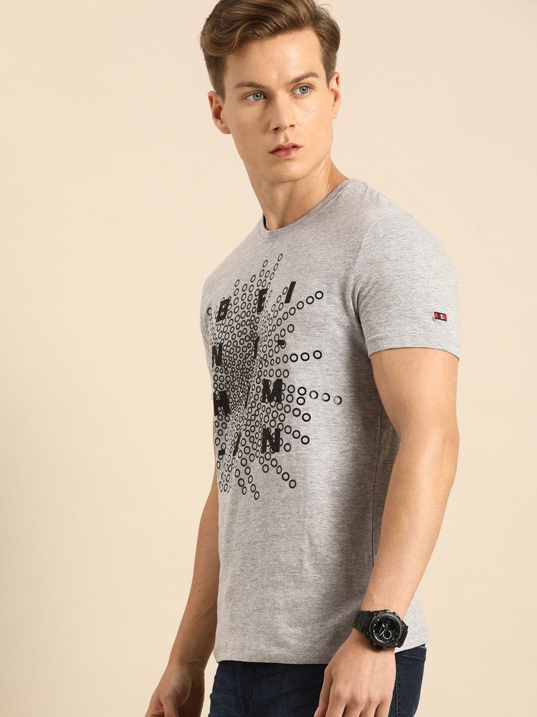Being Human Men Grey Printed Round Neck T-shirt