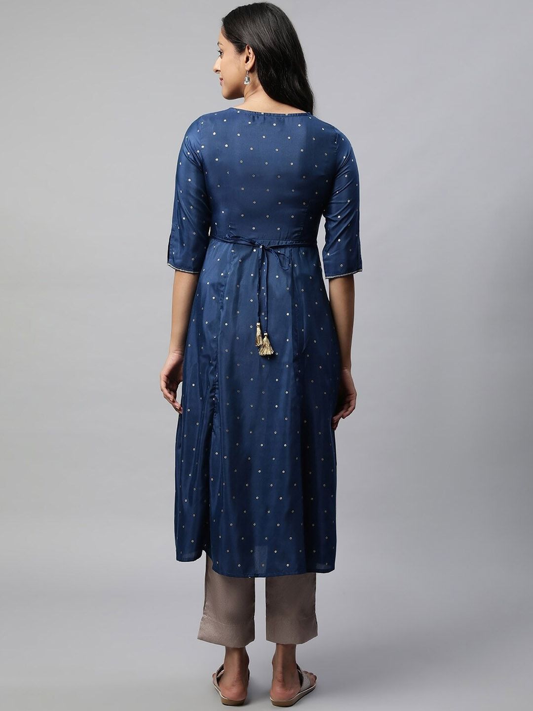 AURELIA Floral Eembroiderd  Sequined Pleated A-Line Kurta
