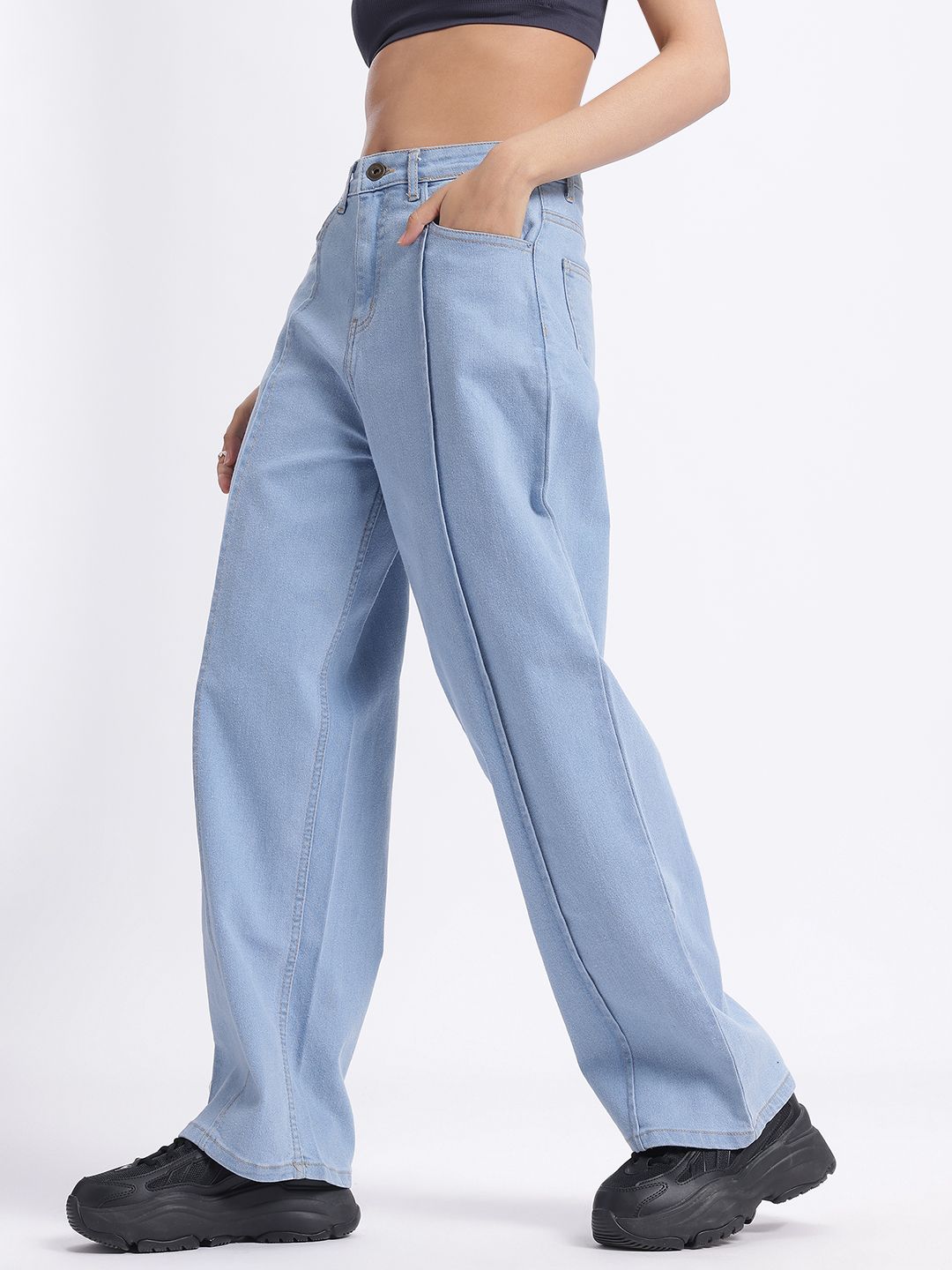 DressBerry Women Street Edge Panelled Baggy Fit Jeans