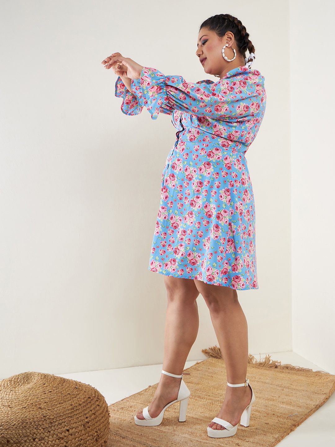 SASSAFRAS Curve Floral Printed Empire Dress