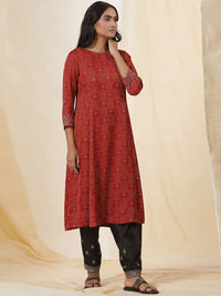 W Abstract Woven Design Round Neck A-line Kurta