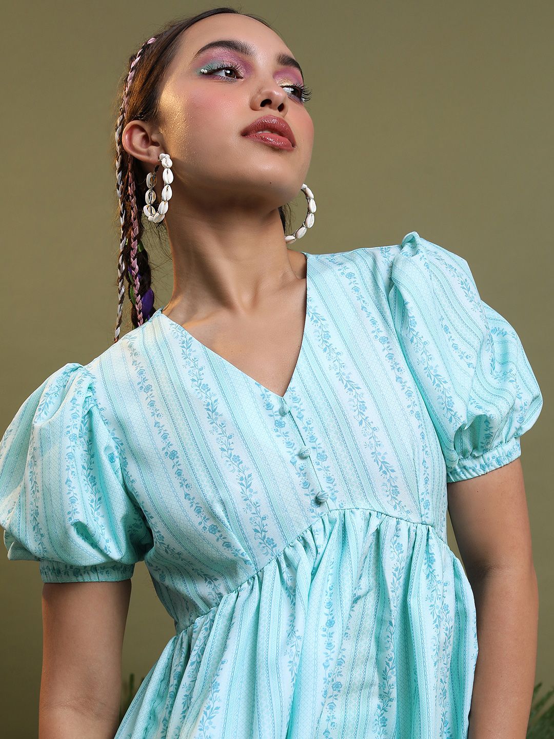Vishudh Blue Printed A-Line Top & Flared Palazzos