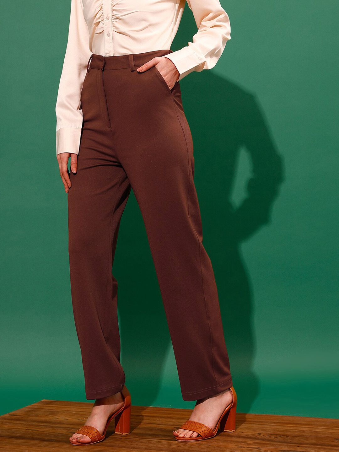 STREET 9 Women Mid-Rise Flat-Front Plain Loose Fit Trousers