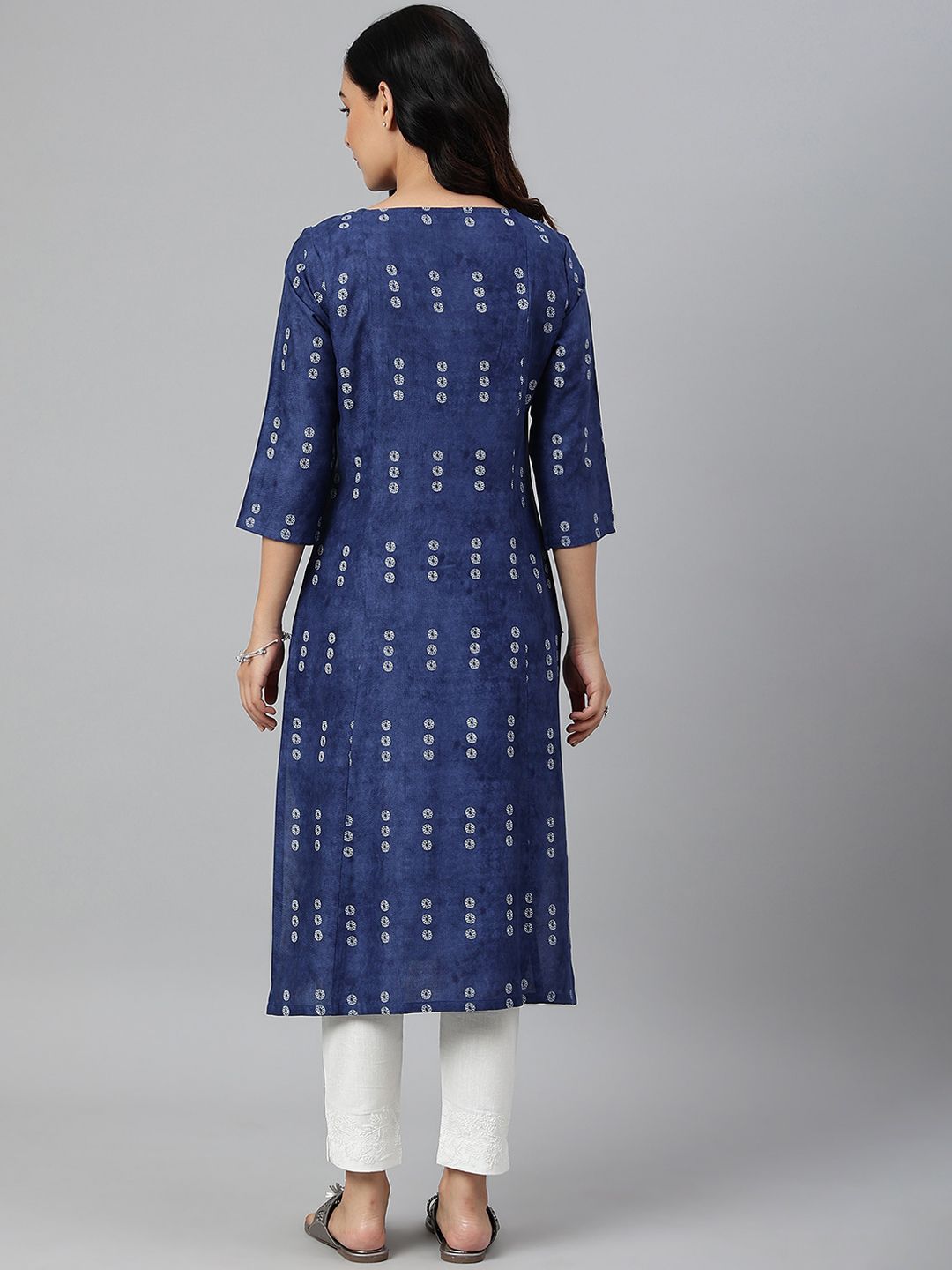 W Women Blue Ethnic Motifs Printed Flared Sleeves Handloom Kurta