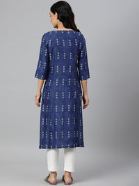 W Women Blue Ethnic Motifs Printed Flared Sleeves Handloom Kurta