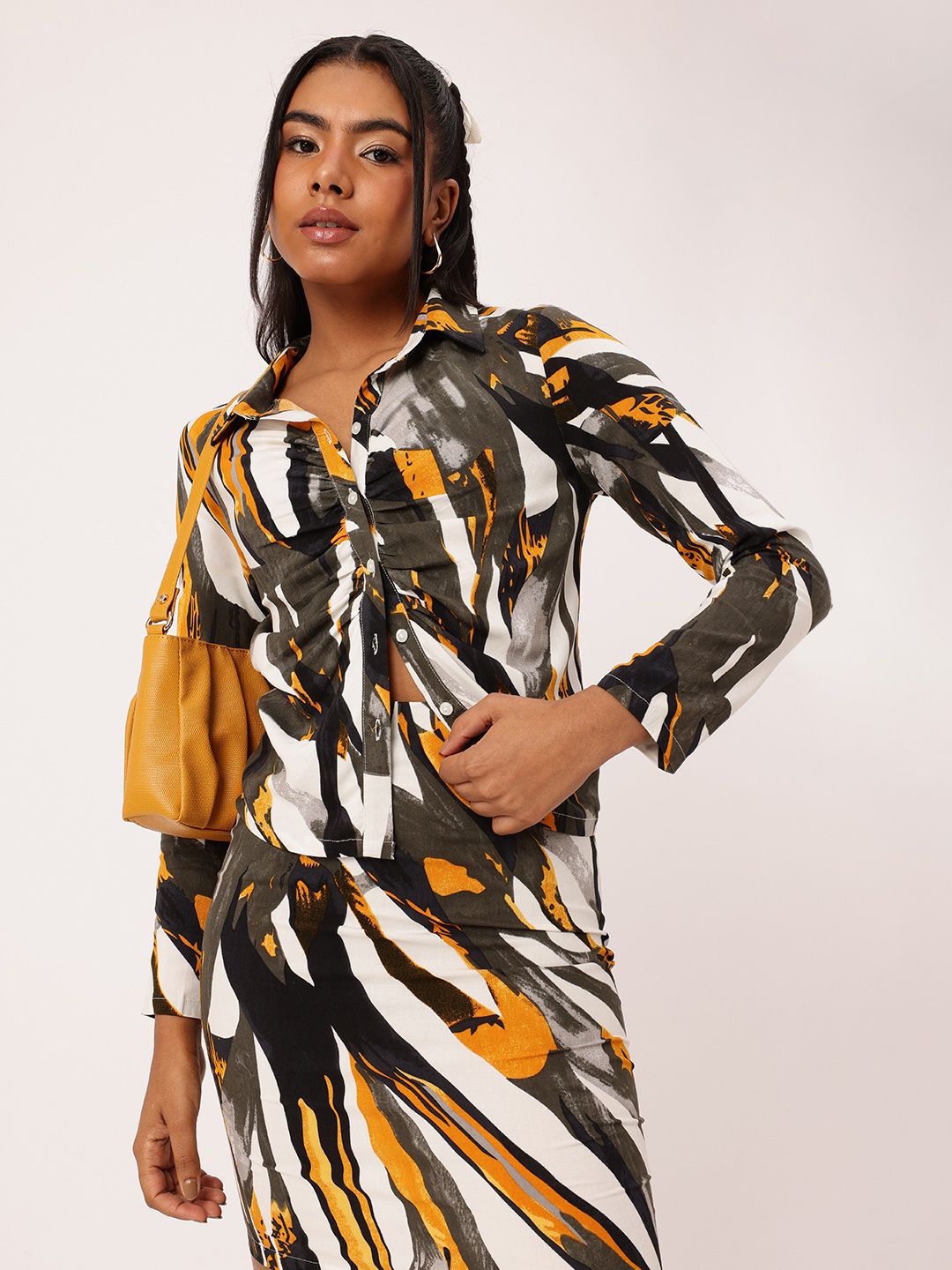 DressBerry Raw Artistic Abstract Printed Shirt & Skirt Co-Ords