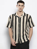 The Indian Garage Co Men Textured Open Weave Knitted Relaxed Fit Shirt