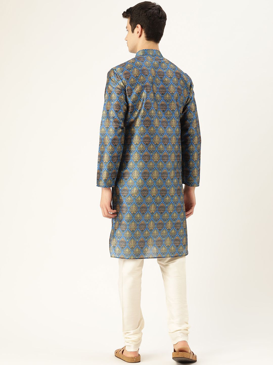 SOJANYA Lelaki Blue & Yellow Printed Angrakha Straight Kurta