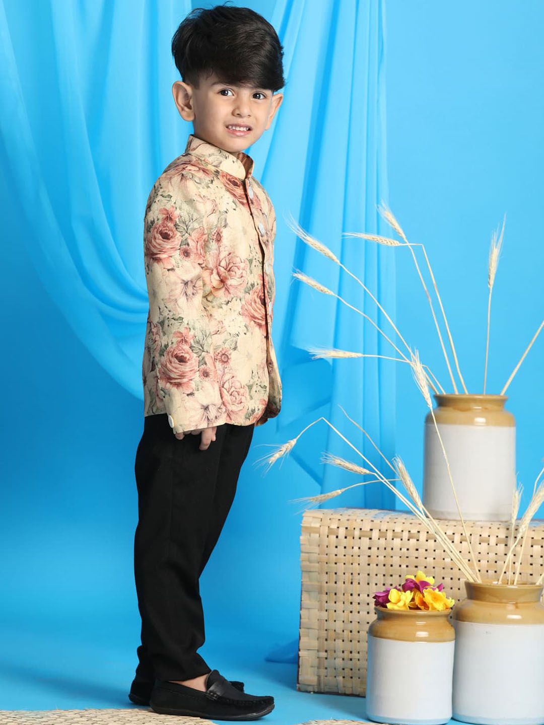 VASTRAMAY Boys Beige Printed Jodhpuri Blazers