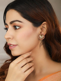 Priyaasi American Diamond Maroon Gold Plated Peacock Contemporary Stud Earrings