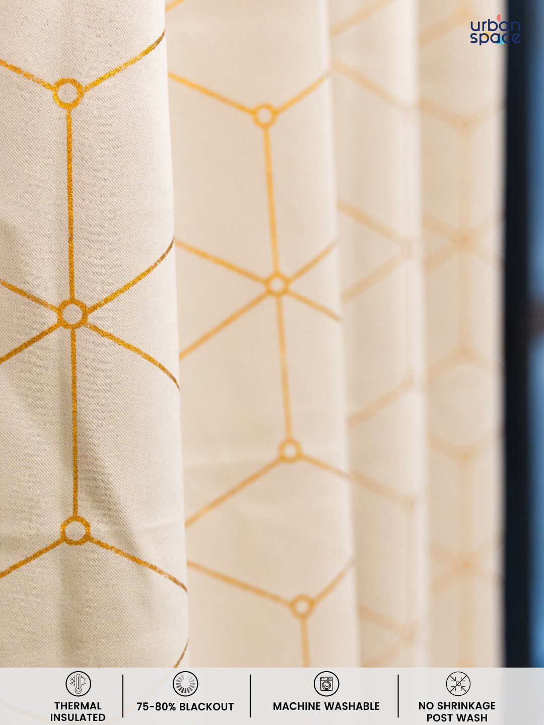 URBAN SPACE Beige & Gold-Toned Geometric Print Black Out Long Door Curtain