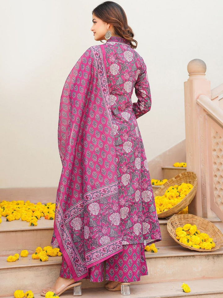KALINI Women Floral Printed Pleated Kurta with Palazzos & With Dupatta