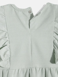 Happy Faces Girls Striped Ruffled Fit & Flare Pure Cotton Dress