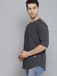 DENNISON Men Charcoal Grey Solid Comfort Fit Straight Kurta