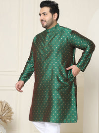 SOJANYA PLUS Men Plus Size Green & Golden Geometric Jacquard Kurta