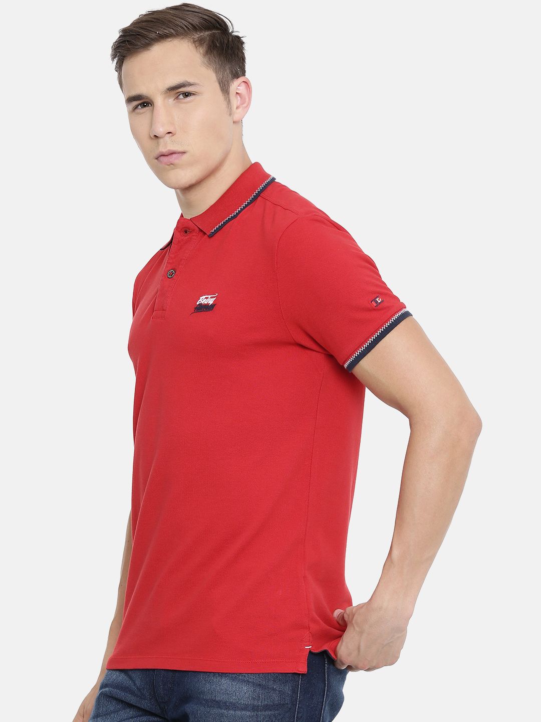 Being Human Clothing Men Red Solid Polo Collar Pure Cotton T-shirt