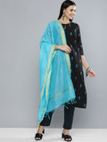 Vishudh Women Black Solid Kurta with Trousers & Dupatta