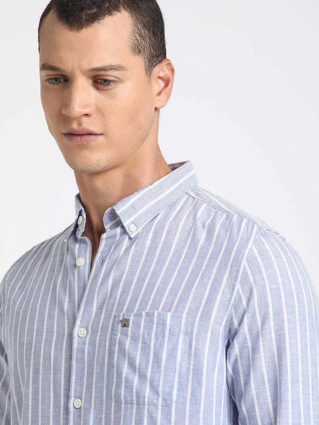 THE BEAR HOUSE Striped Button Down Collar Pure Cotton Casual Shirt