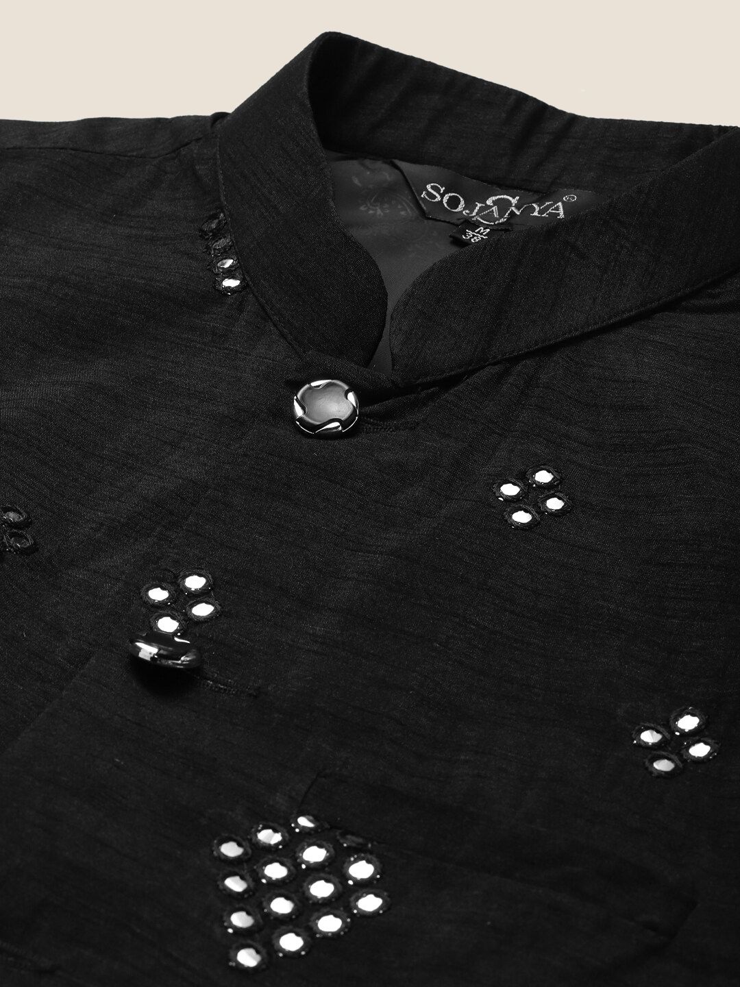 SOJANYA Mandarin Collar Straight Regular Kurta With Churidar & Nehru Jacket